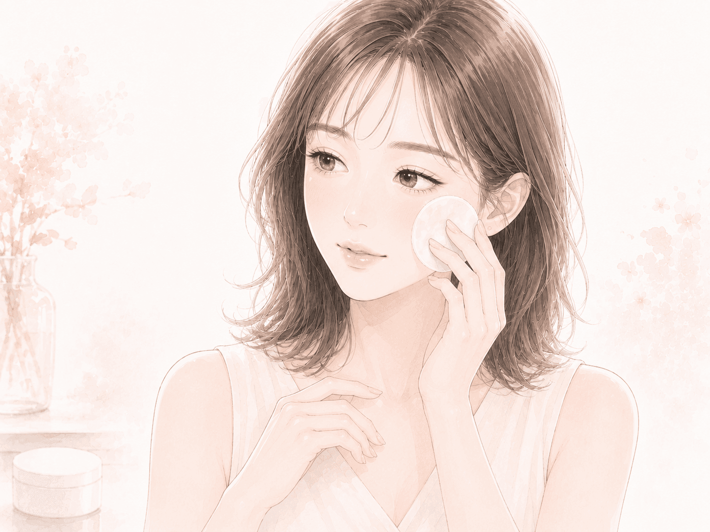 トナーパッドでスキンケアする女性