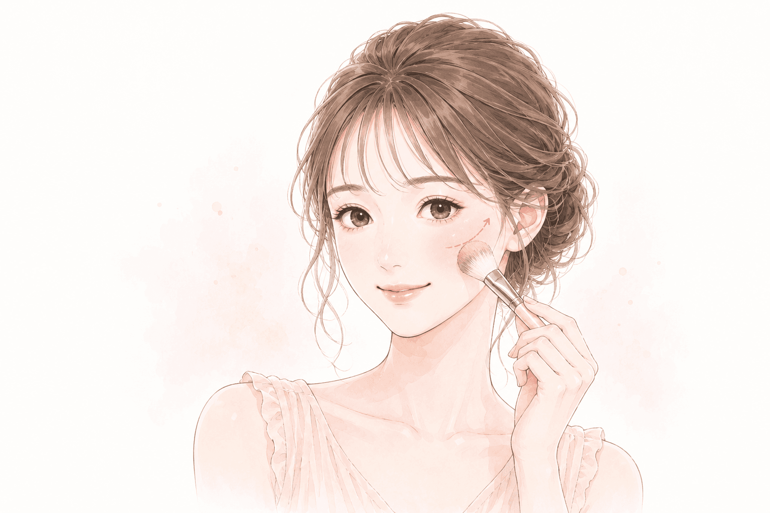 頬にチークを入れた女性の仮イラスト